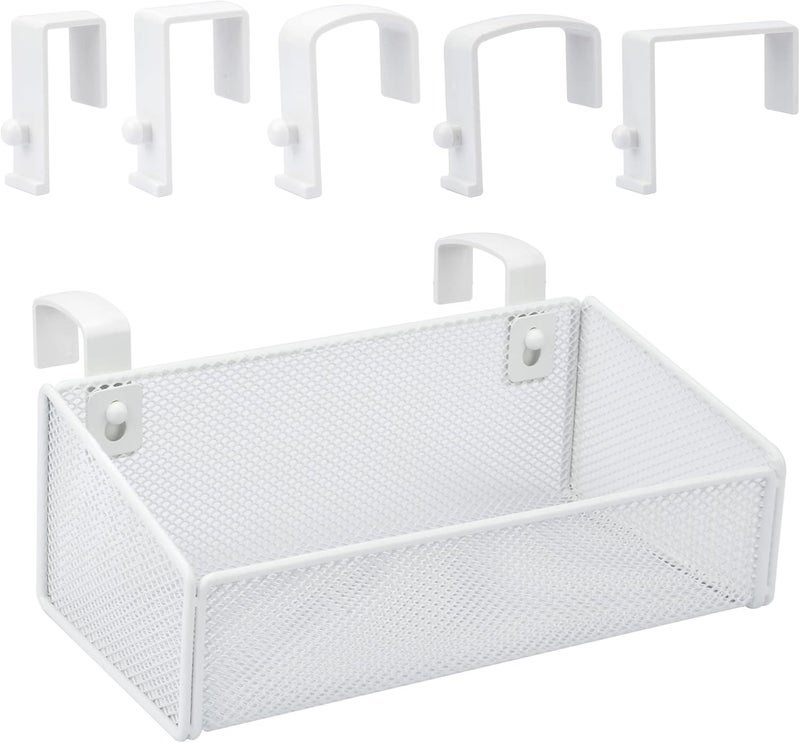 JDYOOMI Cubicle Shelf - Hanging Floating Shelves Storage Organizer for Office Cubicle Wall/Desk Partitions Easy Hang-on Metal Mesh Cubicle File Holder with 5 Pairs Plastic Hangers (White) - Image 1